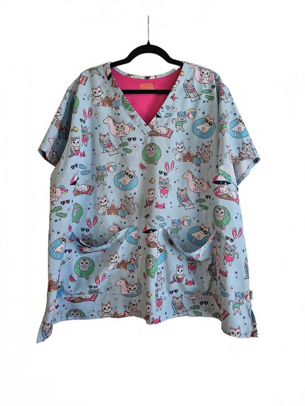 Zavate Ava Therese "All About Me-ow" Audrey Scrub Top Women's size 4XL-Workwear